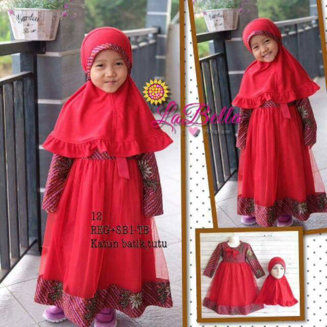 BAJU ANAK LABELLA/GAMIS TUTU BATIK MERAH/DRESS PESTA