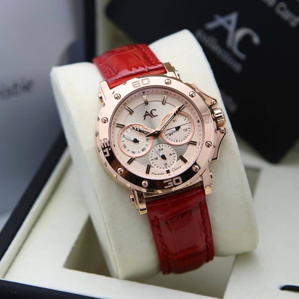 ALEXANDRE CHRISTIE AC 9205 JAM TANGAN WANITA ROSEGOLD RED ORIGINAL