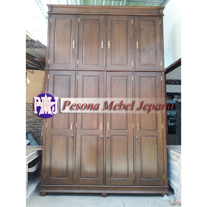 Wardrobe atau Lemari Pakaian Pintu 4 Jumbo Minimalis Kayu Jati Pesona Mebel Jepara.