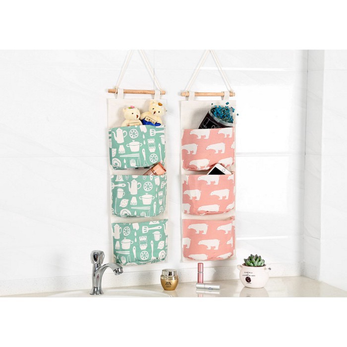 ☀ INDOLAND ☀ R506 Organizer Korea 3 Sekat / Pouch Gantung 3 Sekat Storage Bag Gantung Motif