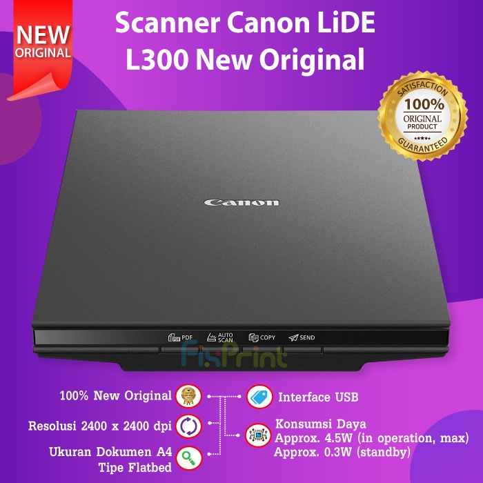 RESMI CanoScan LiDE L300 Flatbed Scanner Canon A4 Pengganti LiDe 120 -