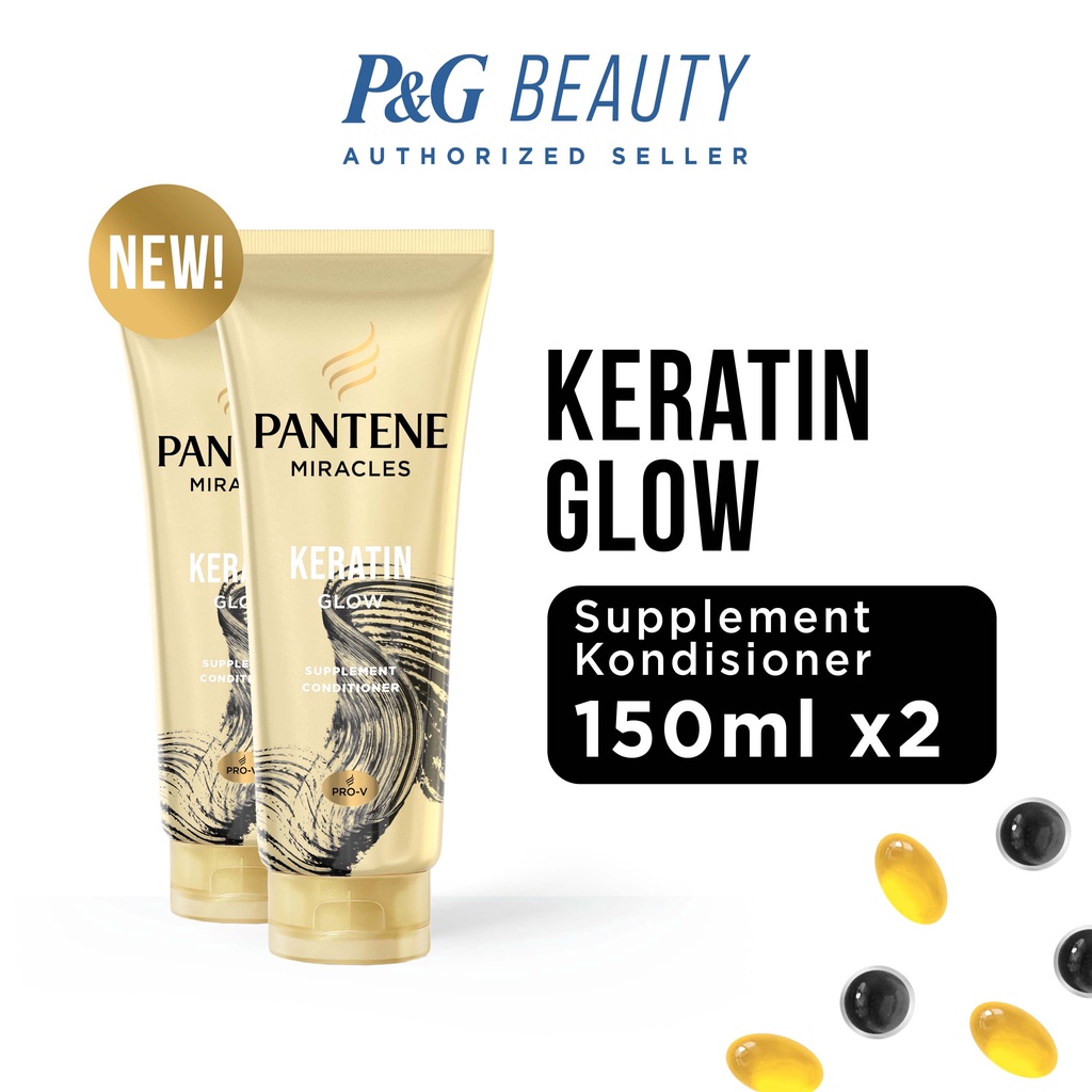 Pantene Kondisioner Hitam Glow Miracles Keratin Pro-V Perawatan Rambut 150ml x2 / Pantene Conditione