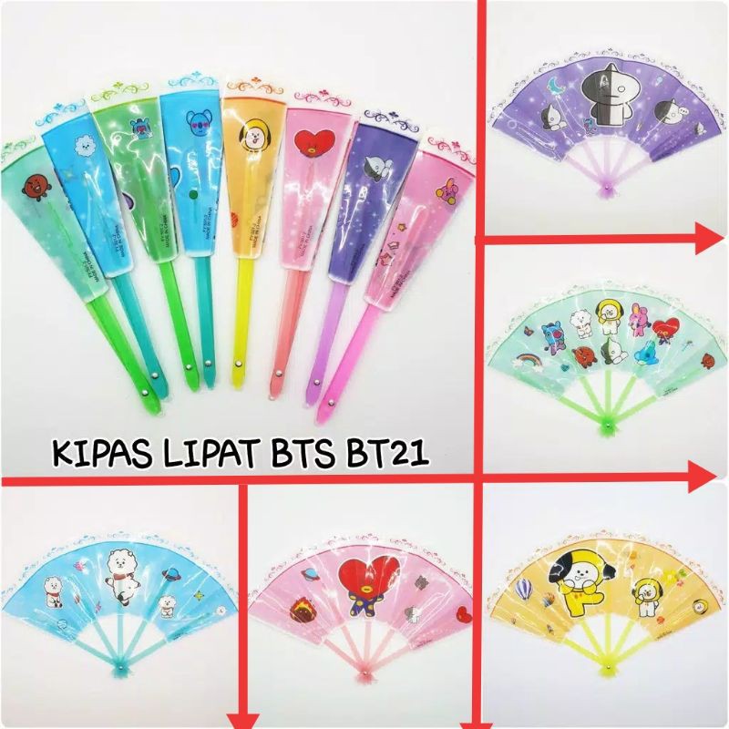 kipas lipat bts bt21 kipas bts bt21 aksesoris bts bt21 kipas murah bts bt21 kipas tangan souvenir