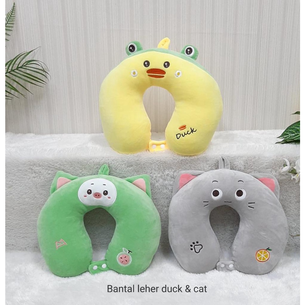 Bantal Leher Duck Pig Cat Animal Pillow Travel Berbentuk U