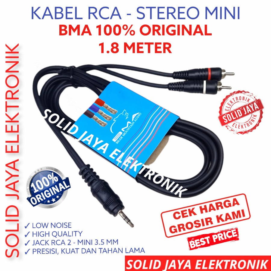 KABEL RCA TO JACK STEREO MINI 2-1 3.5 MM JACK STEREO MINI TO RCA - KABEL HP MP3 PHONE AUX LINE AMPLIFIER HP AUDIO JEK JAK KABEL KONEKTOR 2 - 1 JEK 2 1 RCA KE 3.5 MM MINI STEREO BMA ASLI ORIGINAL