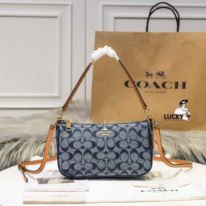 Coach Top Handle Pouch In Signature Chambray - ORIGINAL 100%