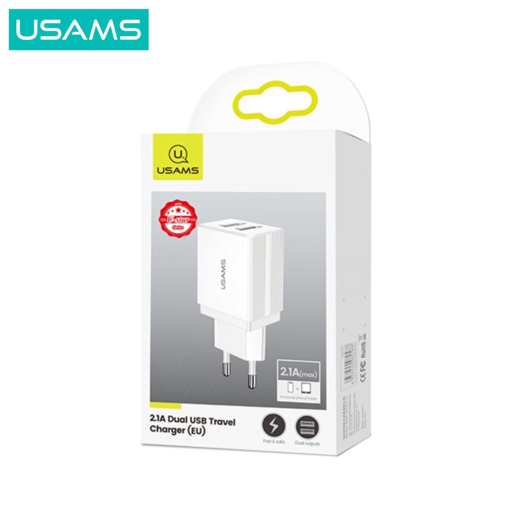 USAMS T24 Adapter Charger Dual USB Travel Charger 2.1A