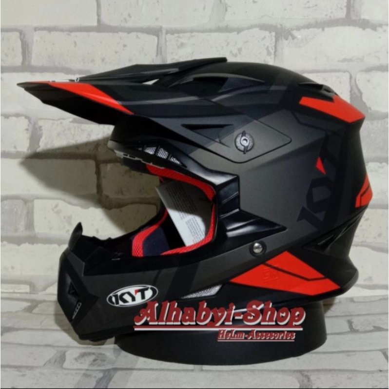 Helm Cross KYT Jumpshot #3 Black Doff/Red Fluo
