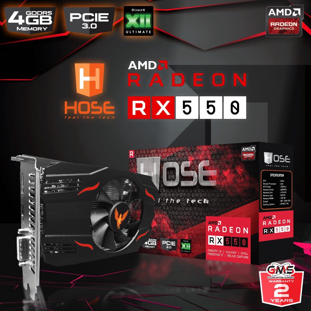 VGA CARD RADEON HOSE RX 550 4GB RX 550 RX-550 4GB GARANSI RESMI 2TH