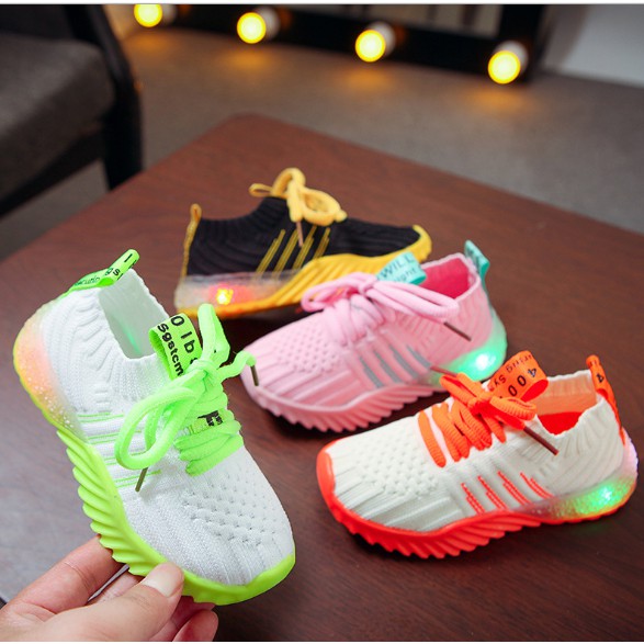 [Size 21-30]  WILL Breathable Sneakers Fashion Kids Shoes dengan Lampu LED Sepatu Anak Casual Shoes-1