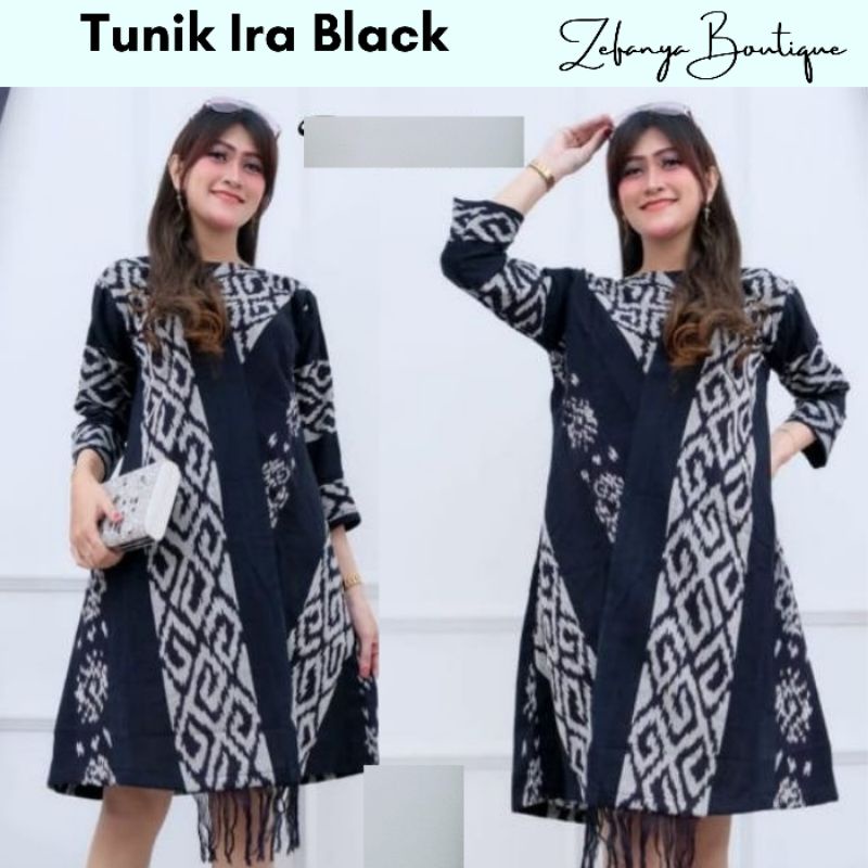 TUNIK IRA BLACK - TUNIK TENUN IKAT JEPARA - TUNIK TENUN ETNIK - ATASAN TENUN - DRESS TENUN