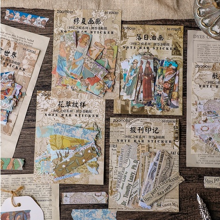 

HI415 Note Bar Stiker 50pcs Label Motif Vintage Art Gallery Jurnaling