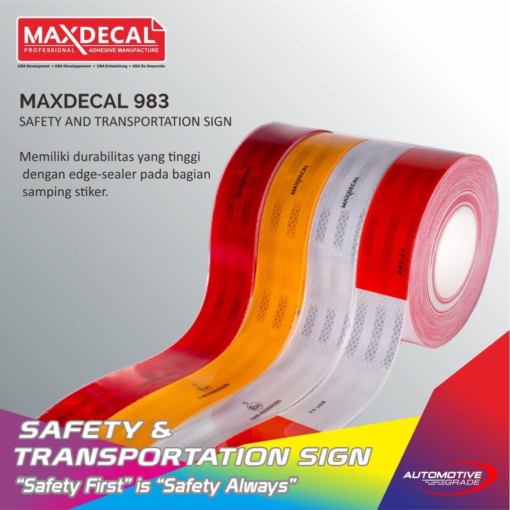 

MAXDECAL Stiker Reflektor Uji KIR RS983 SERIES HIP Conspicuity 5 cm LOGO ECE E-Mark APCT Pemantul