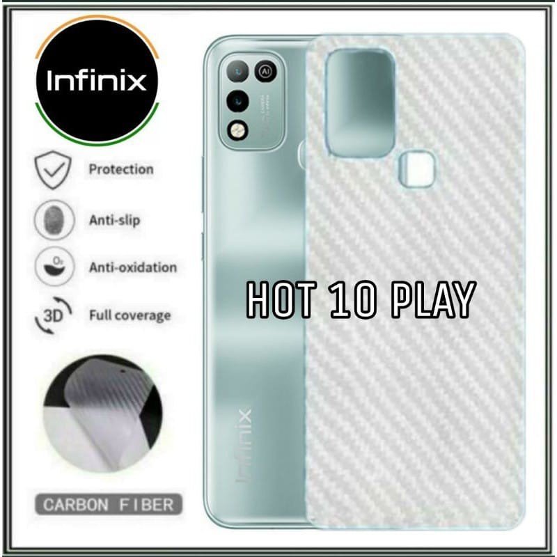 GARSKIN Sticker Carbon Infinix Hot 10 Play 6.82 Inchi Skin Carbon Transparan Fiber Protection Back