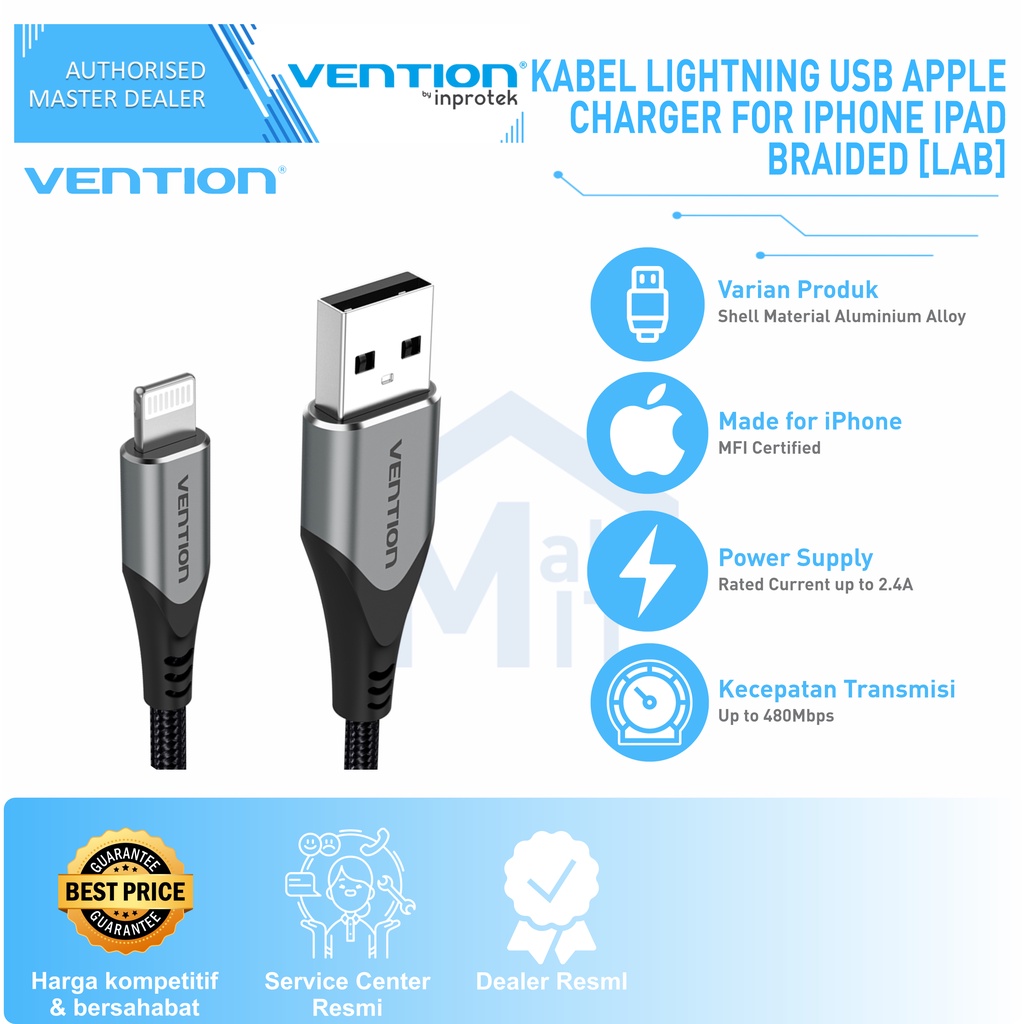 ( Bisa Cod ) Vention Kabel Data Apple Iphone Lightning MFI Certified Premium LAB