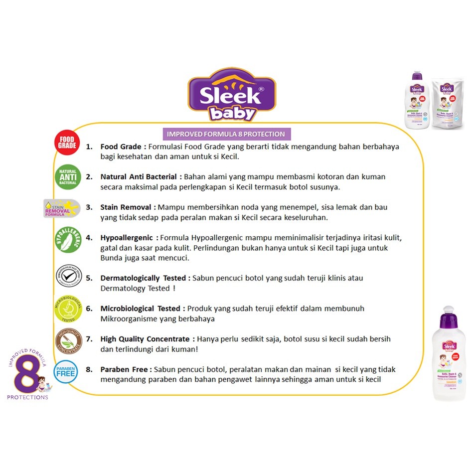 Sleek Baby Laundry Detergent Pouch 450ml 450 ml / Sleek Laundry Pouch 450ml / Sabun Pakaian Detergen Bayi