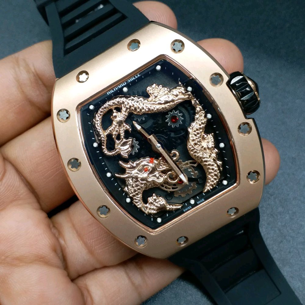 Jam Tangan Pria R1c4rd Mill3 RM Dragon Black Rosegold 47mm Swissclone H