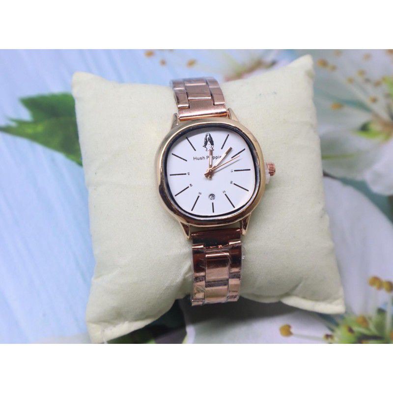 (Terima Cod)Jam Tangan Wanita Hushpuppies Oval Tanggal Aktif Strap Rantai(Dikirim Jakarta) ini