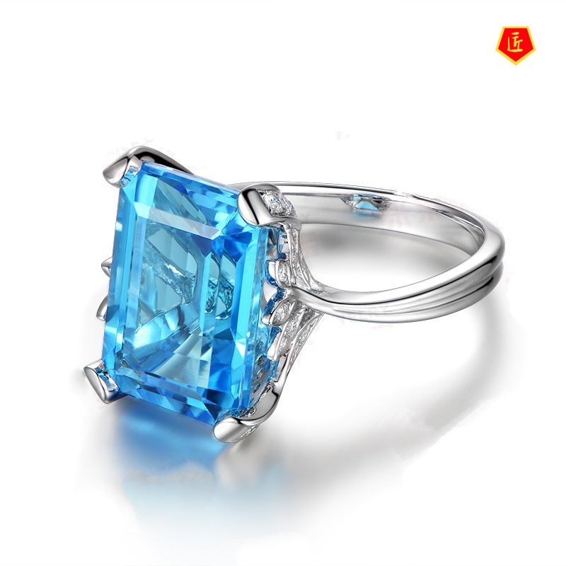 [Ready Stock]Topaz Sapphire Diamond Ring Simple Fashion