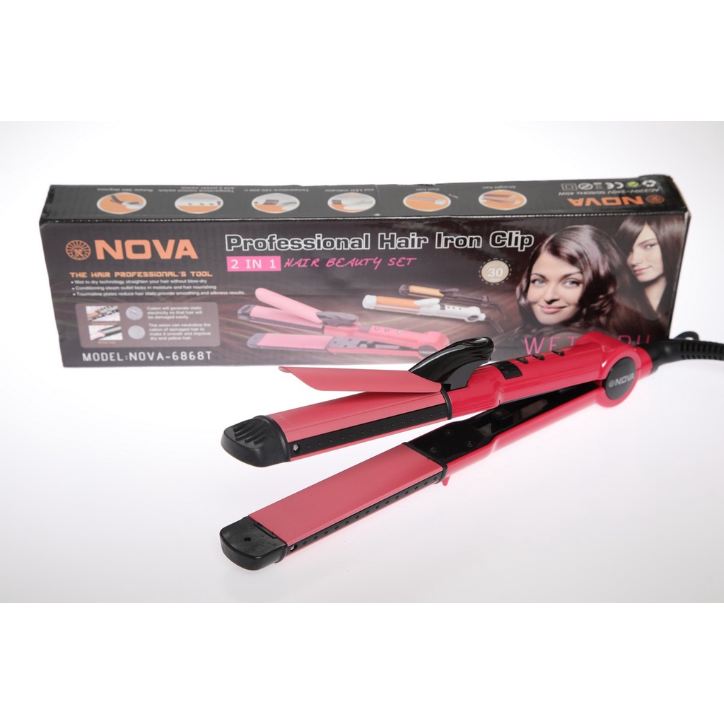 Catok Rambut NOVA 2 In 1 Professiona Hair Iron Clip NOVA-6868