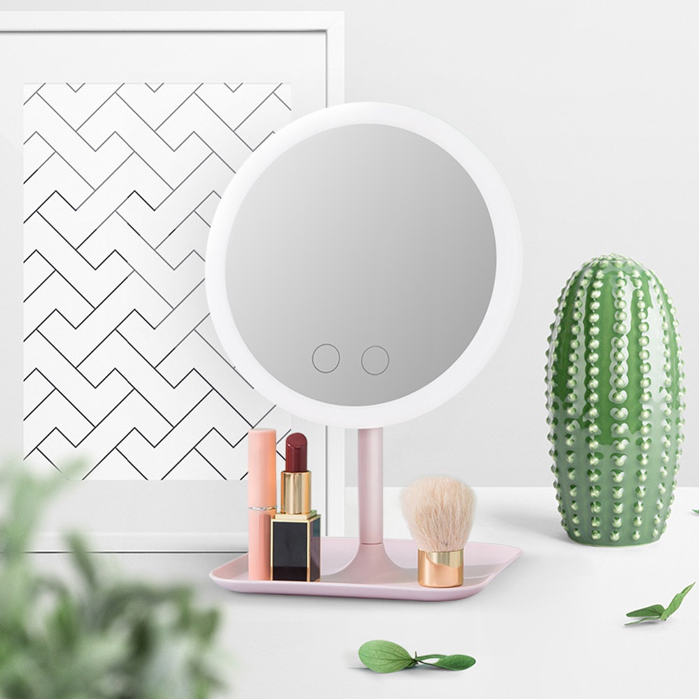 Cermin Makeup dengan LED Ring Light Make up Mirror With Light Ladies Storage Makeup Lamp Desktop USB Vanity Mirror Round Shape Cosmetic Mirrors for Bedroom ORZ Bathroom Shaving Mirror Wall Cosmetic Extendable 7inch 1X3X Magnifying Double Side Rotatable