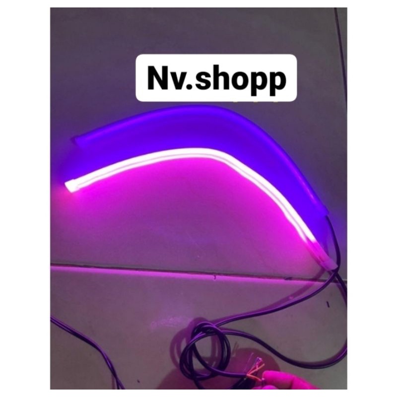 Lampu Alis LED slim alis DRL fleksibel waterproof 12v 60cm 30cm 2 mode running motor warna pink ungu