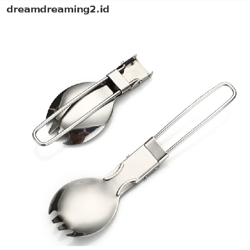 (LIKE) 1pc Sendok Garpu Lipat Bahan Stainless Steel Untuk Camping / Hiking / Piknik