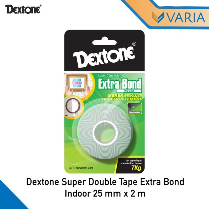 Dextone Super Double Tape Extra Bond Indoor 25 mm x 2 m Hijau Clear