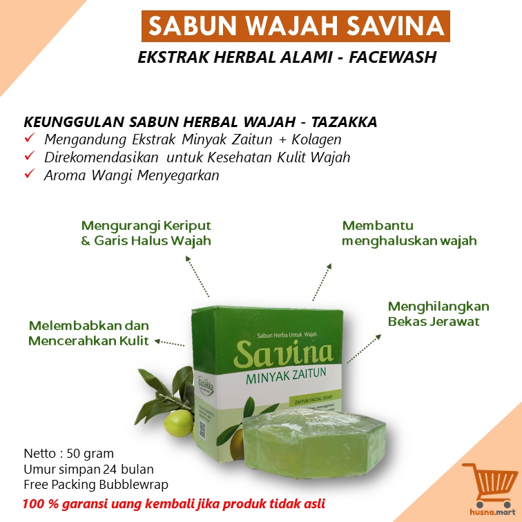 Savina Zaitun Plus Kolagen Sabun Wajah Cuci Muka Pelembab Kulit Herbal Tazakka 50 gr Facial Wash Original