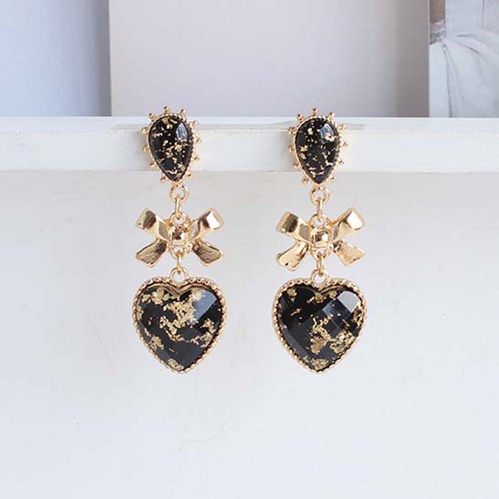 Anting Stud Bentuk Hati Bahan Resin Logam Warna-Warni Gaya Korea Klasik Untuk Wanita