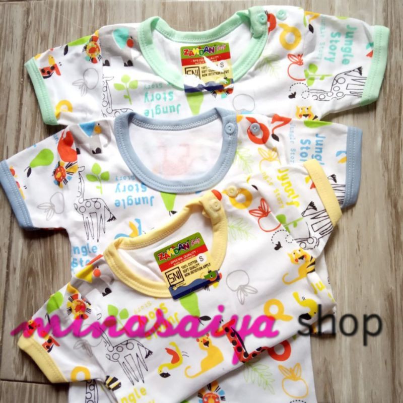 ZAHDAN 3 pcs Kaos Bayi SNI Lengan Pendek Motif Kancing Pundak Uk. S - XL