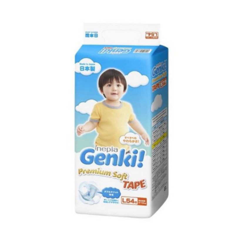 Nepia Genki L54 Premium Soft Tape Popok Bayi [Size L/54 Pcs]