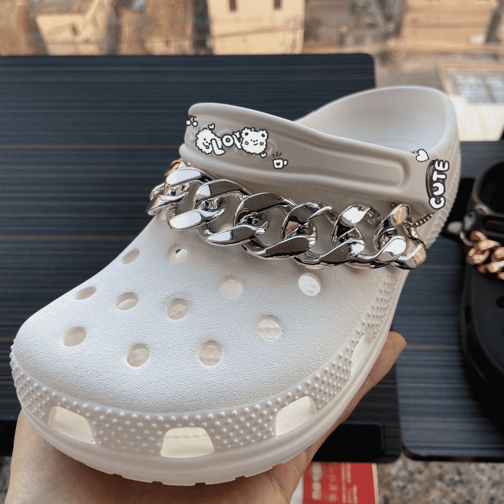 2pcs Rantai croc jibz Warna Emas Silver Untuk Dekorasi Sepatu