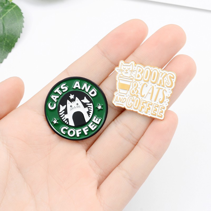 Bros Pin Enamel Bentuk Kucing / Anjing / Kucing / Kopi Untuk Aksesoris Tas / Pakaian