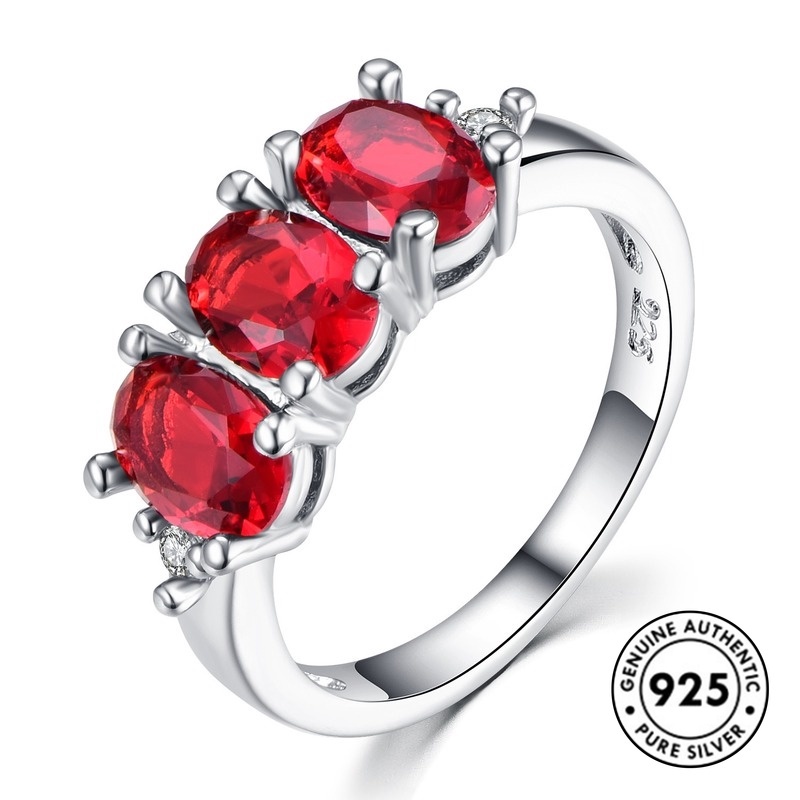 Cincin Berlian Merah Bahan S925 Silver Gaya Elegan