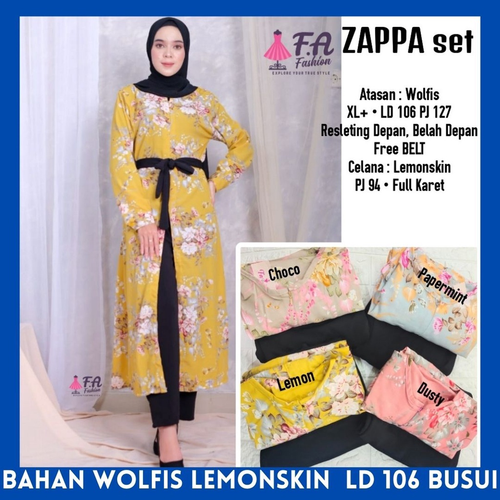 zapa setelan pakaian baju 1 one set long tunik longtunik celana bawahan ld 106 pinggang karet busui 