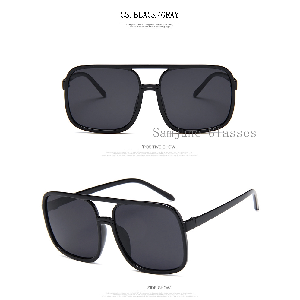 Kacamata Hitam Oversize Frame Kotak Gaya Vintage Retro Untuk Pria / Wanita