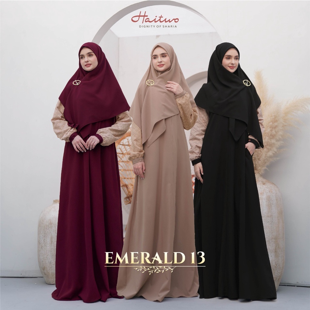 Haitwo Dress Emerald 13 Bahan Diamond mix Cotton Embroided Gamis Kondangan set Hijab Elegant Modern