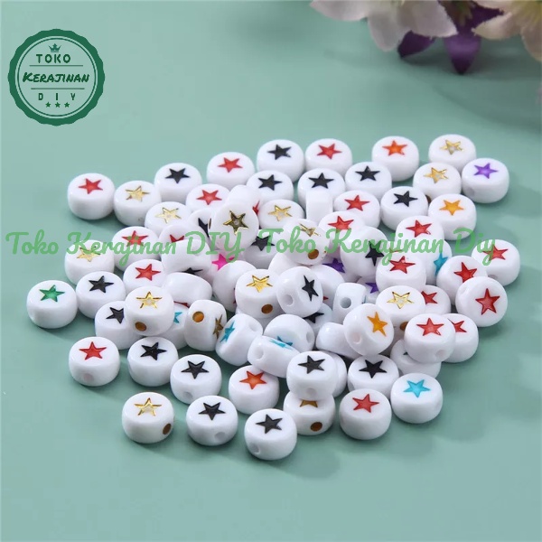 [ 120 pcs ] Mote Manik Bintang Pipih Warna Cerah Bahan Craft &amp; DIY