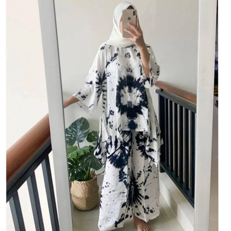 Setelan shibori kulot jumbo XL batwing katun rayon super