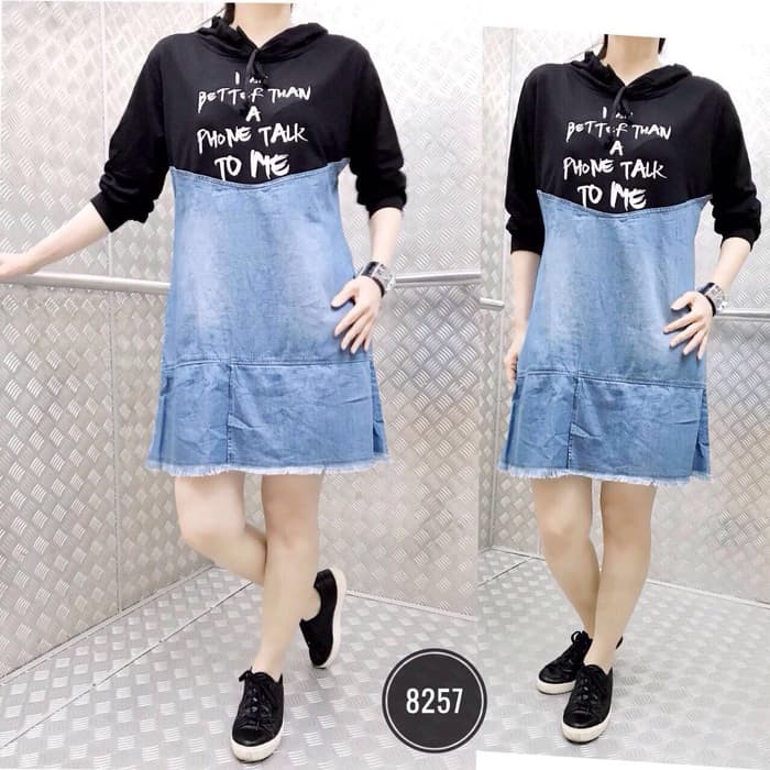 Mini Dress Jeans Hoodie Lengan Panjang