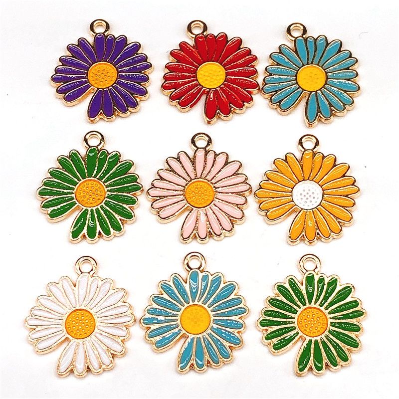 Charm Bandul Enamel Bunga Daisy/Aster Epoxy