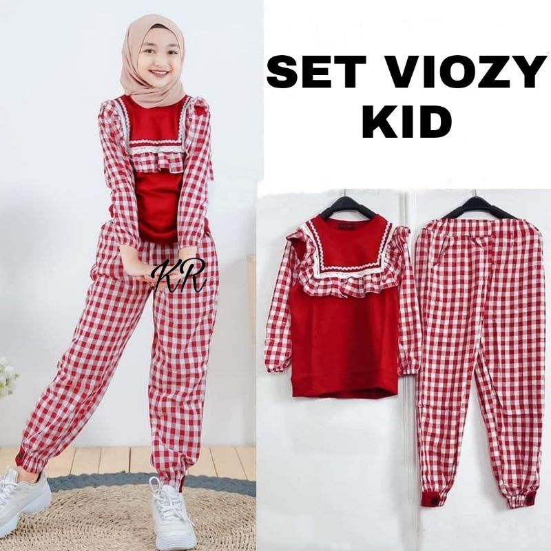 SET CELANA FASHION VIOZY KOTAK KID ANAK / DEWASA,  BABYTERRY KATUN, SETELAN, 2 UKURAN