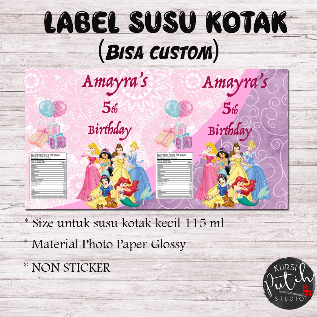 

Label susu kotak kecil / aqua tema disney princess princesses