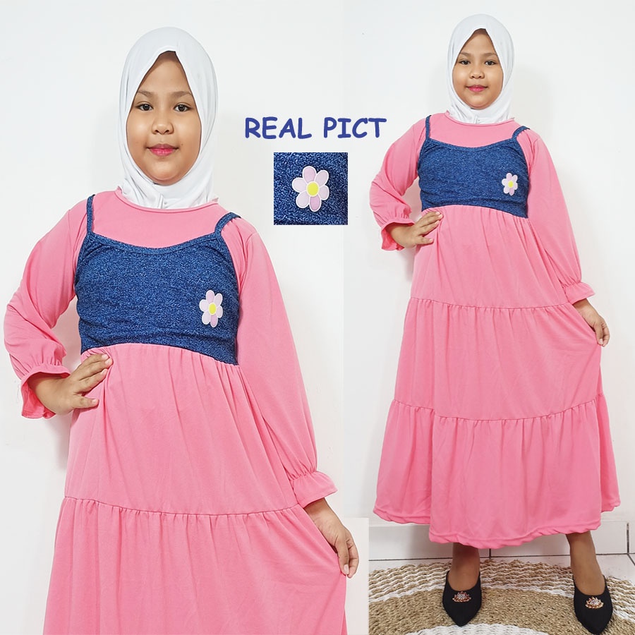 SYAKHILLA MIX VEST JEANS CORAK DRESS FASHION ANAK 3-12tahun CARLINA