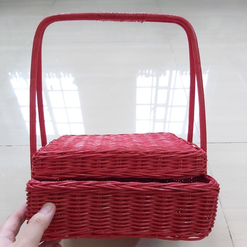 Keranjang Rotan Model Kotak, Hampers Parcel Keranjang Makanan Buah Kue Kering Toples Cookies