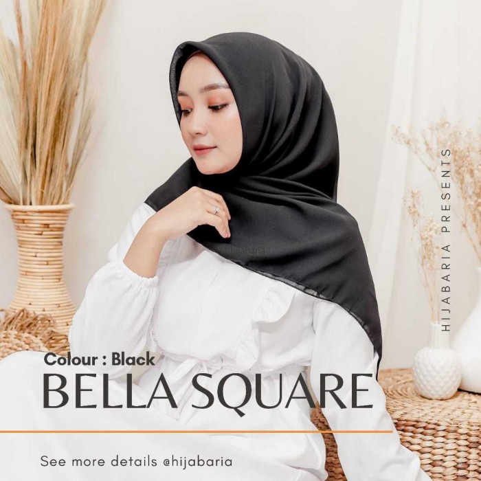 JM Jilbab Harian Polos - Black| Hijab Segi Empat Hitam | Bella Square