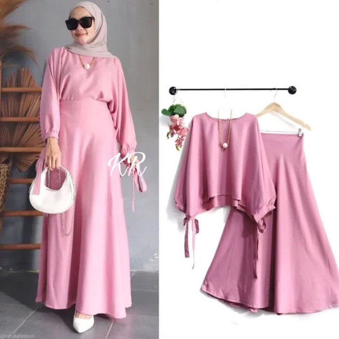 setelan rok wanita remaja terbaru/set rok blouse kekinan halus bahan - Dusty