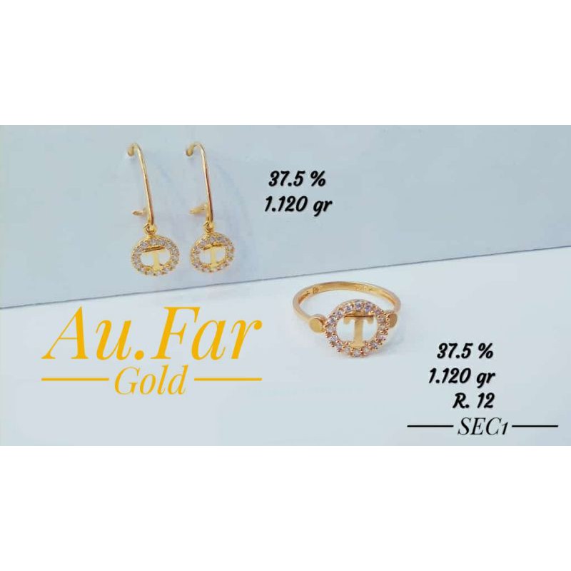 Fashion Aksesoris Wanita Perhiasan Cincin Emas dan Anting Rmas Huruf T Kadar 375 - Aufar Gold