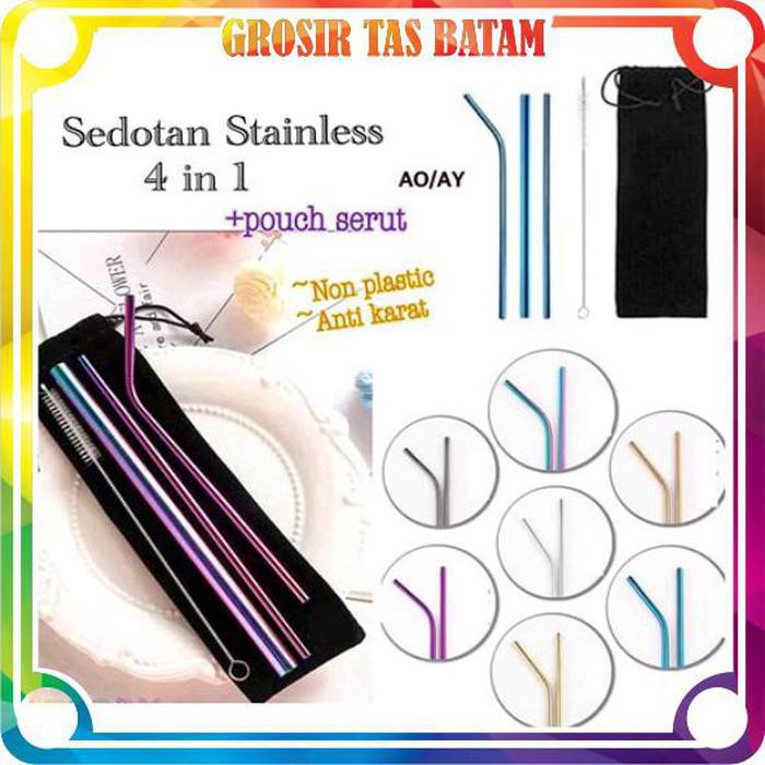 

lidya_viani R069 Sedotan Stainless Steel Reusable Straw Minuman Pesta 5In1Set Sikat Pembersih Batam